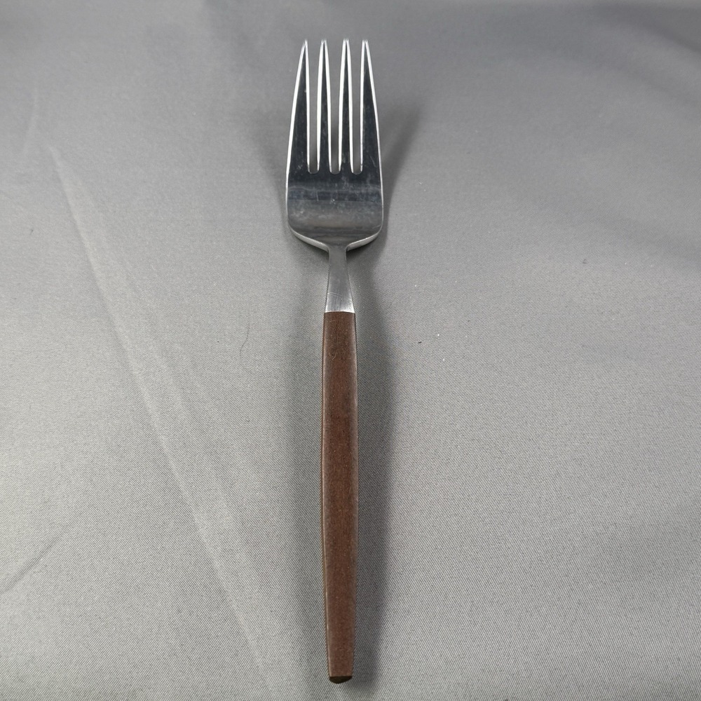 Vintage EKCO Eterna Japan Serving‎ Fork Forged Stainless Wood Handle MCM
